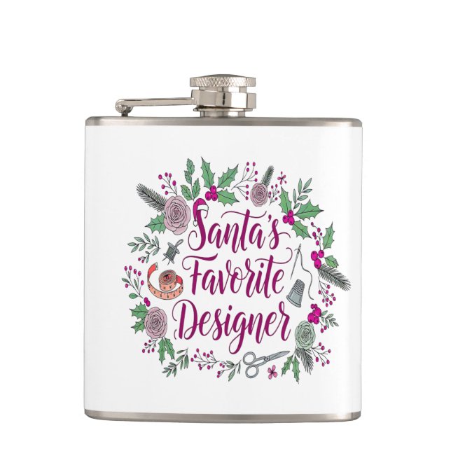 Santa's favourite designer Christmas sewing gift i Hip Flask (Front)
