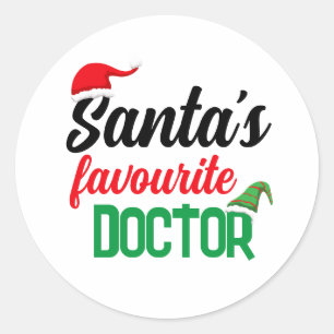 Santa's favourite doctor Christmas elf hat funny Classic Round Sticker