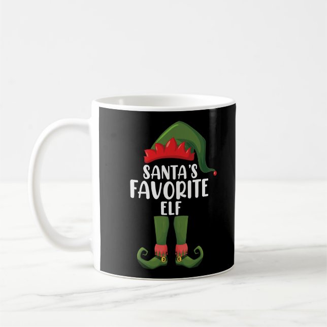 Santas Favourite Elf Matching Family Christmas Coffee Mug (Left)