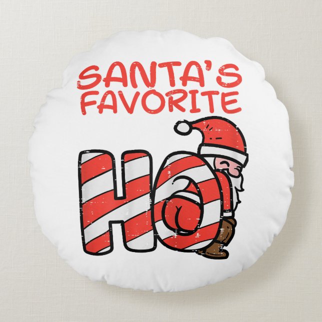 Santas Favourite Funny Naughty Adult Christmas Xma Round Cushion (Front)