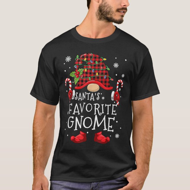 Santa's Favourite Gnome Buffalo Plaid Matching Chr T-Shirt (Front)