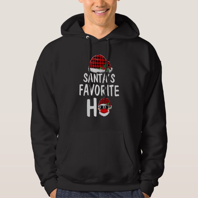 Santa's Favourite Ho Christmas Santa Claus Red Pla Hoodie (Front)