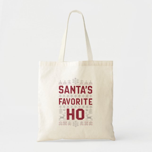Santa's Favourite Ho Ugly Christmas Sweater Tote Bag (Front)