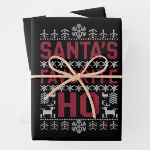 Santa's Favourite Ho Ugly Christmas Sweater Wrapping Paper Sheet