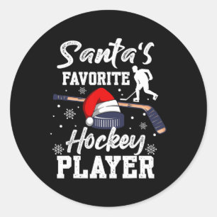 Santa's Favourite Hockey Player Christmas Pajama H Classic Round Sticker