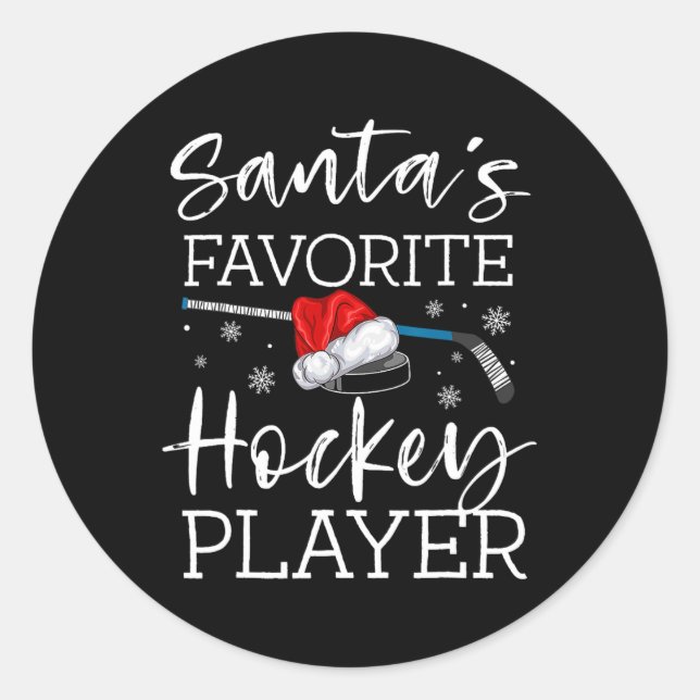 Santa's Favourite Hockey Player Fun Pajama Christm Classic Round Sticker (Front)