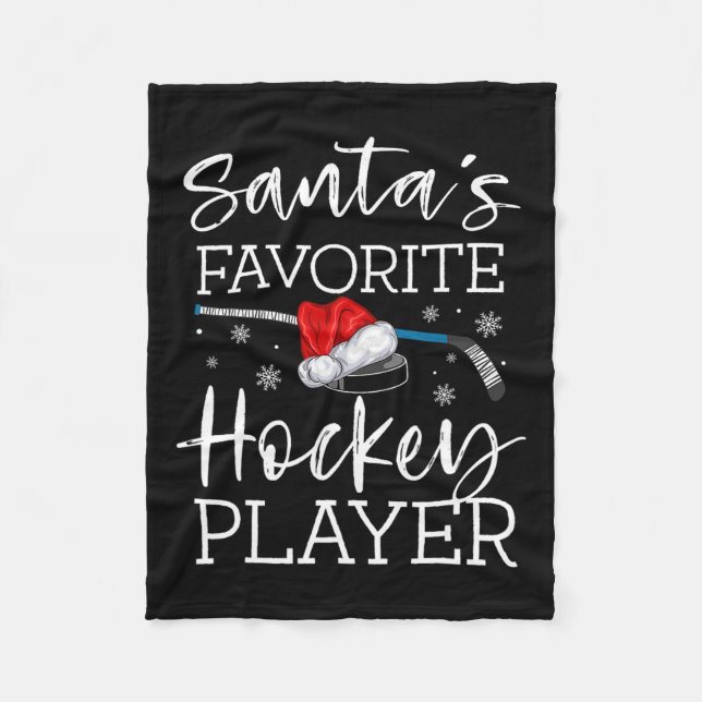 Santa's Favourite Hockey Player Fun Pajama Christm Fleece Blanket (Front)