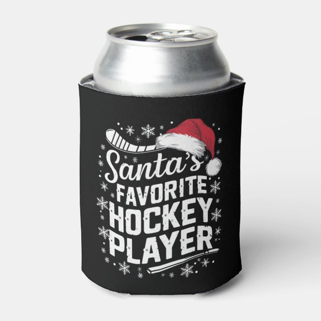 Santa's Favourite Hockey Player Pajama Christmas  Can Cooler (Can Front)