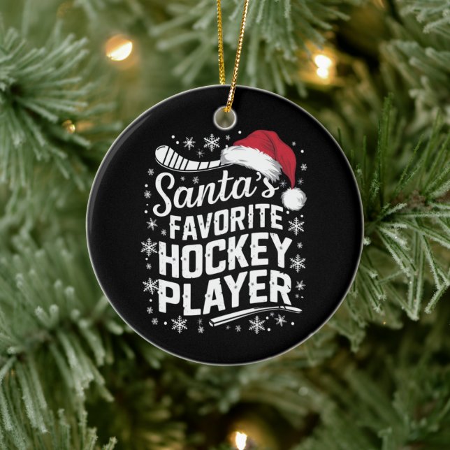 Santa's Favourite Hockey Player Pajama Christmas  Ceramic Ornament (Tree)