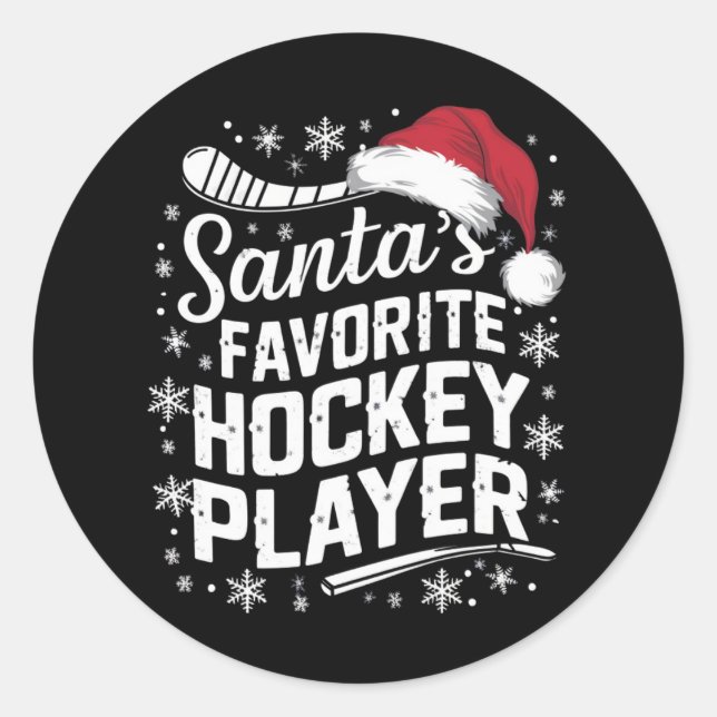 Santa's Favourite Hockey Player Pajama Christmas  Classic Round Sticker (Front)