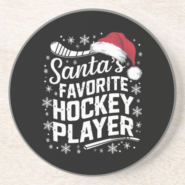 Santa's Favourite Hockey Player Pajama Christmas  Coaster (Front)