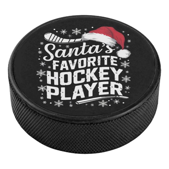 Santa's Favourite Hockey Player Pajama Christmas  Hockey Puck (3/4)