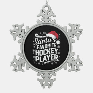 Santa's Favourite Hockey Player Pajama Christmas  Snowflake Pewter Christmas Ornament