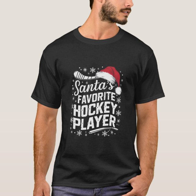 Santa's Favourite Hockey Player Pajama Christmas  T-Shirt (Front)