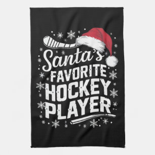 Santa's Favourite Hockey Player Pajama Christmas Tea Towel