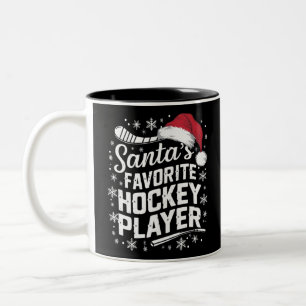 Santa's Favourite Hockey Player Pajama Christmas  Two-Tone Coffee Mug