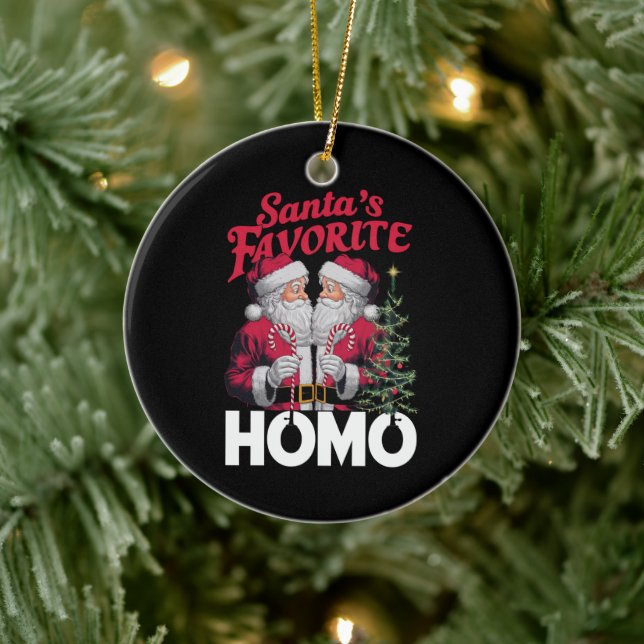 Santas Favourite Homo Gay Christmas LGBTQ Pride  Ceramic Ornament (Tree)