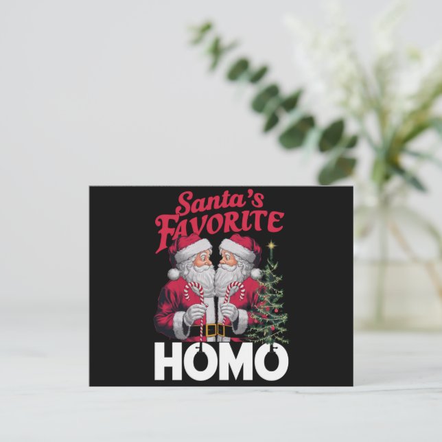 Santas Favourite Homo Gay Christmas LGBTQ Pride  Holiday Postcard (Standing Front)