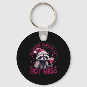Santa's Favourite Hot Mess Christmas Funny Racoon Key Ring