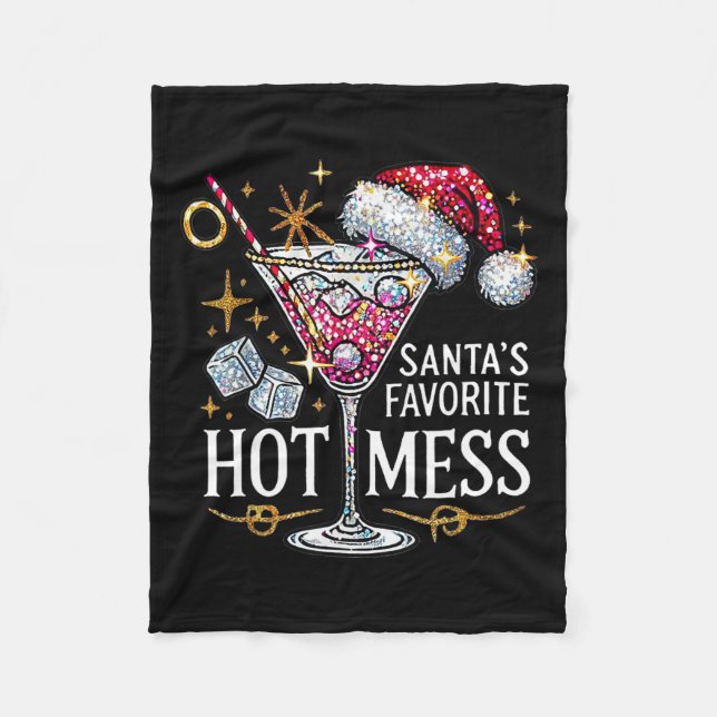 Santa's Favourite Hot Mess Christmas Holiday Marga Fleece Blanket (Front)