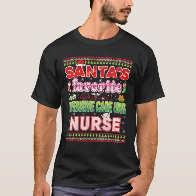 Santa's Favourite Intensive Care Unit Nurse Christ T-Shirt (Front)