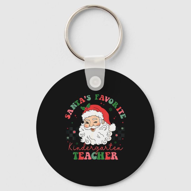 Santa's Favourite Kindergarten Teacher Christmas M Key Ring (Front)