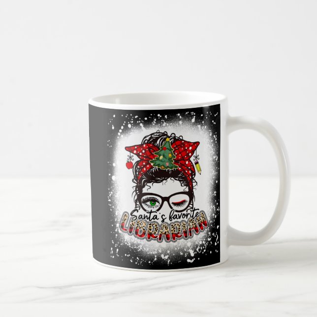 Santa's Favourite Librarian Messy Bun Mum Christma Coffee Mug (Right)