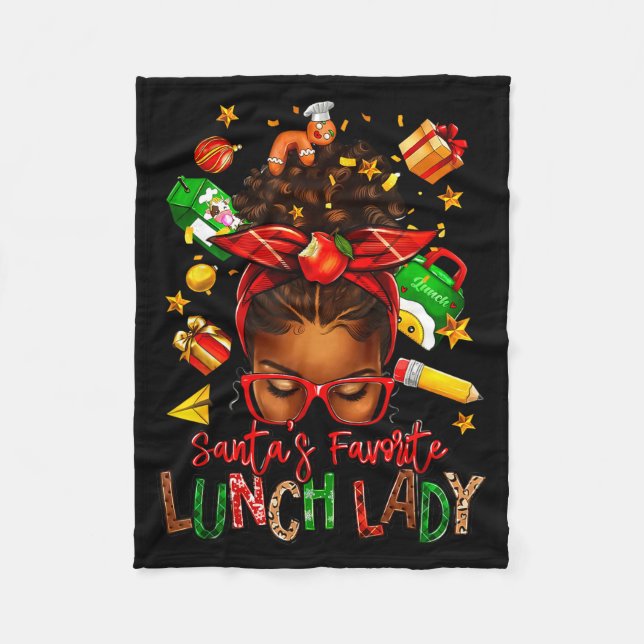 Santa's Favourite Lunch Lady Afro Messy Bun Woman  Fleece Blanket (Front)