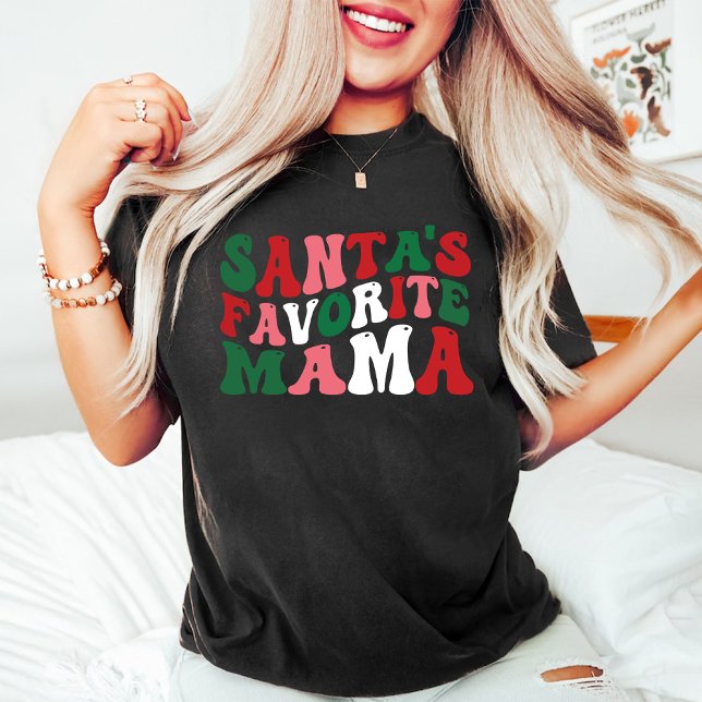 Santas Favourite Mama Groovy Christmas Black T-Shirt (Santas Favorite Mama Groovy Christmas Black T-Shirt)