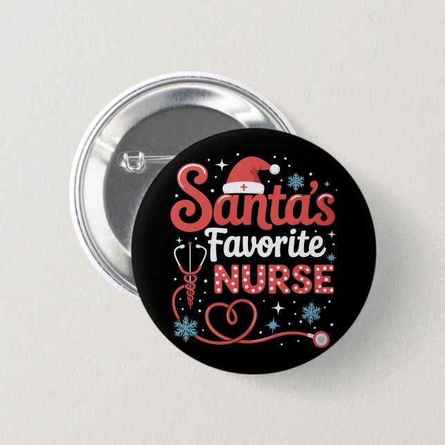 Santa's Favourite Nurse Christmas  6 Cm Round Badge (Front & Back)
