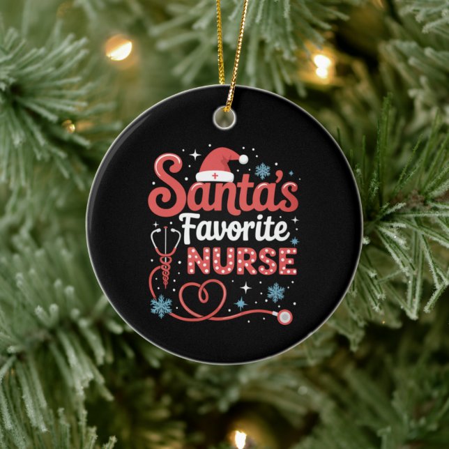 Santa's Favourite Nurse Christmas  Ceramic Ornament (Tree)