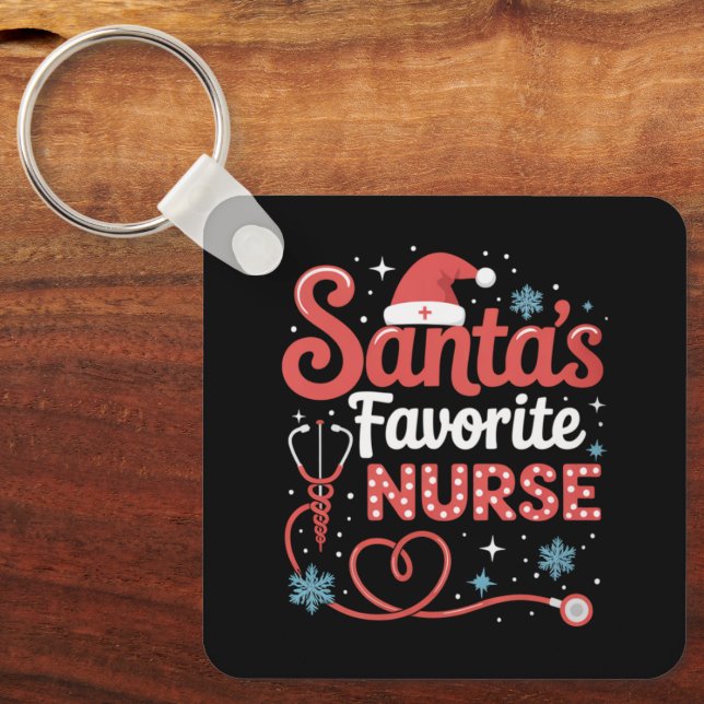 Santa's Favourite Nurse Christmas  Key Ring (Front)