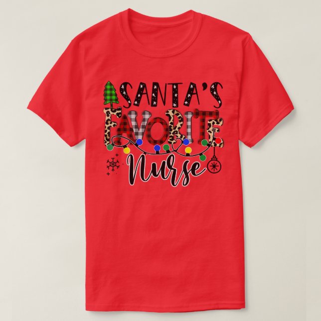 Santas Favourite Nurse Christmas Leopard T-Shirt (Design Front)