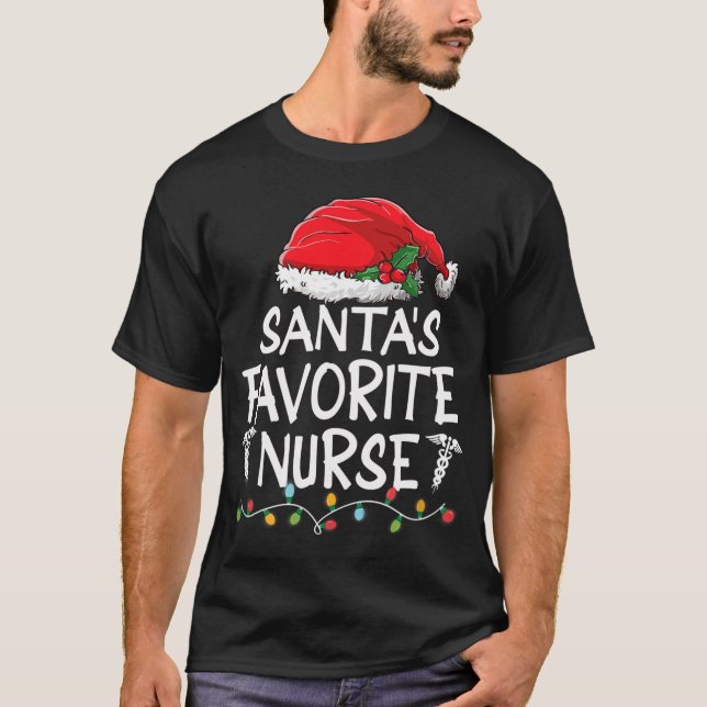 Santa's Favourite Nurse Christmas Santa Claus tree T-Shirt (Front)