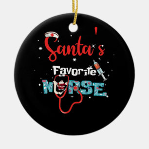 Santa's Favourite Nurse Christmas Stethoscope Ceramic Ornament