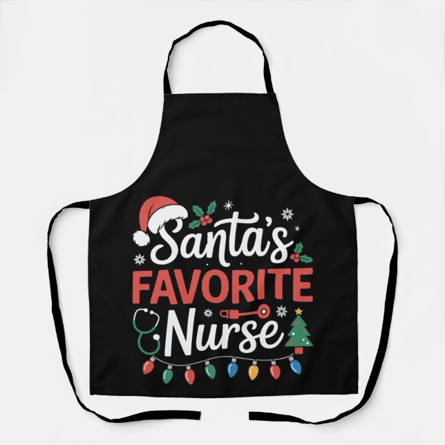 Santa's Favourite Nurse Christmas Stethoscope Xmas Apron (Front)