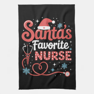 Santa's Favourite Nurse Christmas  Tea Towel