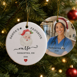 Santa's Favourite Nurse Custom Photo Ceramic Ornament