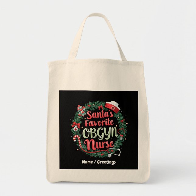 Santa's Favourite OBGYN Nurse Customisable Treat   Tote Bag (Front)