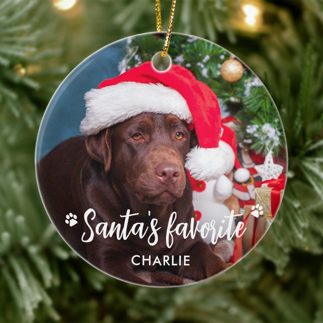 Santa's Favourite Pet Puppy Dog Photo Christmas    Ceramic Ornament (Creator Uploaded)