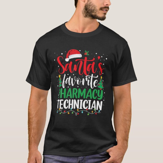 Santa's Favourite Pharmacy Tech Christmas Santa Ha T-Shirt (Front)