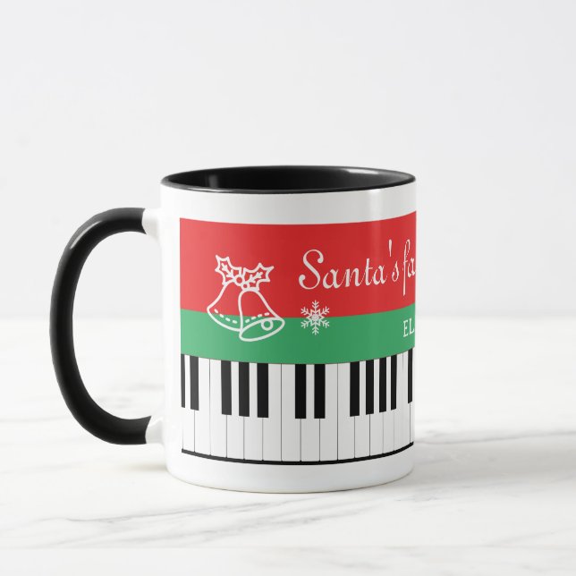 Santa's Favourite Pianist Piano Key Bell Christmas Mug (Left)
