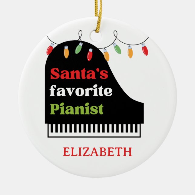 Santa's Favourite Pianist Piano Keyboard Christmas Ceramic Ornament (Front)