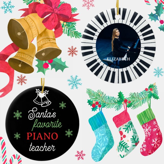 Santa's Favourite Piano Teacher Photo Piano Key Ceramic Ornament (Creator Uploaded)