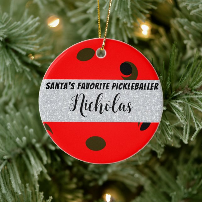 Santa's Favourite Pickleballer Personalised Photo Ceramic Ornament (Tree)