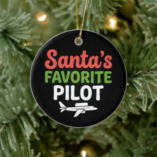Santa's Favourite Pilot Christmas Aviation Aeropla Ceramic Ornament