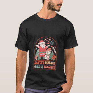 Santas Favourite Pre K Teacher Retro Groovy Christ T-Shirt
