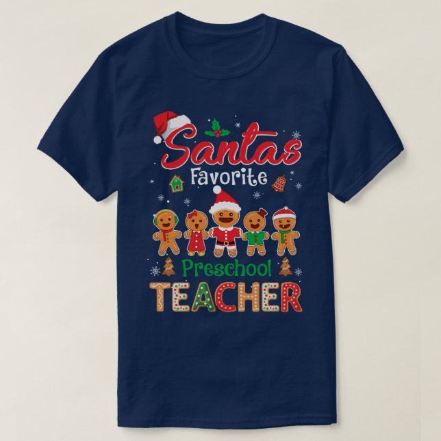 Santas Favourite Preschool Teacher Cookie Xmas Hat T-Shirt (Design Front)