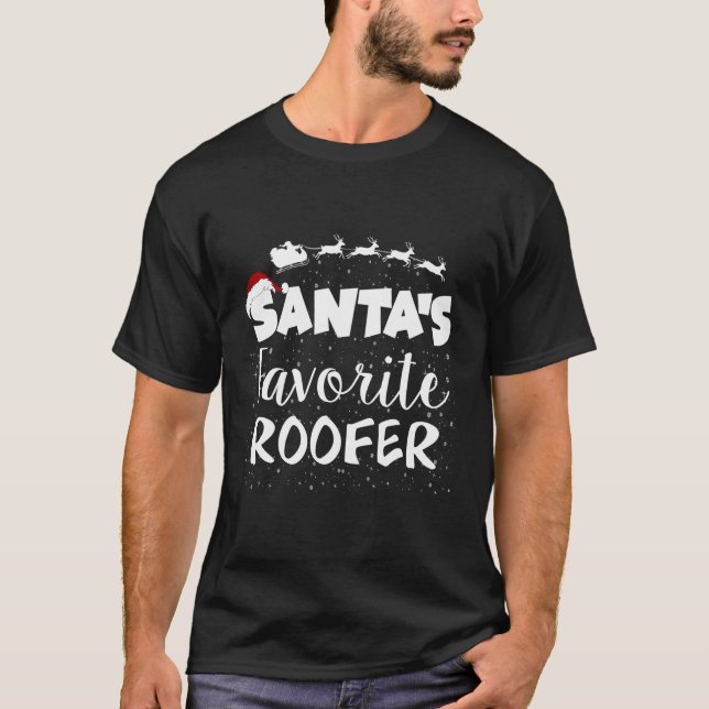 Santa'S Favourite Roofer - Christmas T-Shirt (Front)