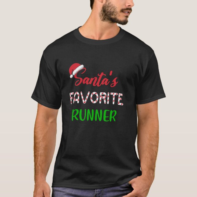 Santas Favourite Runner Funny Running Christmas T-Shirt (Front)